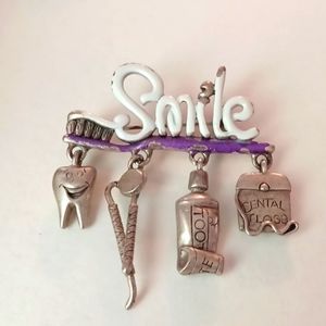 Danecraft Dental Hygienist brooch pin vintage silver tone
